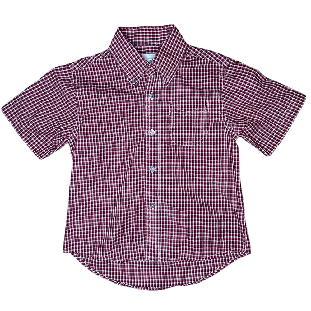 Boy's Wrangler Riata Button Down Red White Plaid Short Sleeve Shirt‎ S 5/6